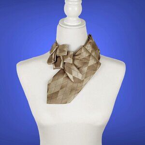 Beige Argyle Print Silk Ascot Scarf - Unisex Necktie - Women's Office Fashion